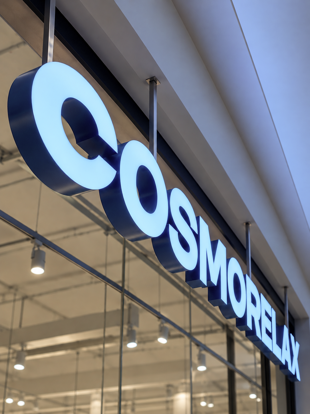 Главная вывеска COSMORELAX над входом в шоурум